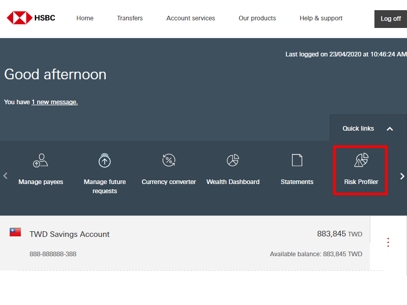 Clicking the top right link to assess Risk Profiling Questionnaire; image used for investment risk tolerance page.