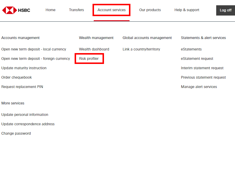 Clicking the entry in doormat to assess Risk Profiling Questionnaire; image used for investment risk tolerance page.