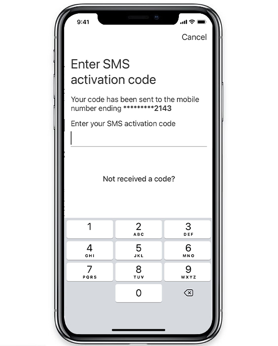 SMS activation code input page 